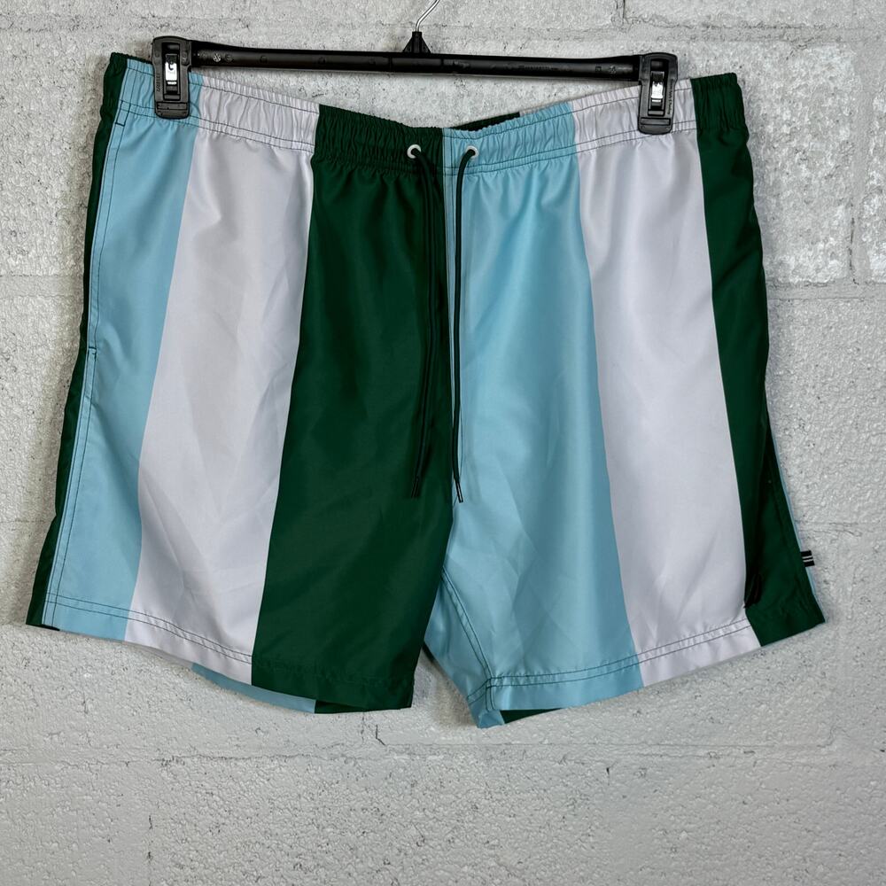 Nautica Men's Vertical Stripe 6" Swim Trunks green/blue XXL